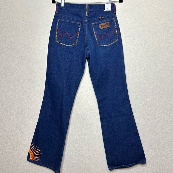 Custom Embroidered Deadstock 70s Wrangler No Fault Denim Boot Flare Jeans - Picture 1 of 16